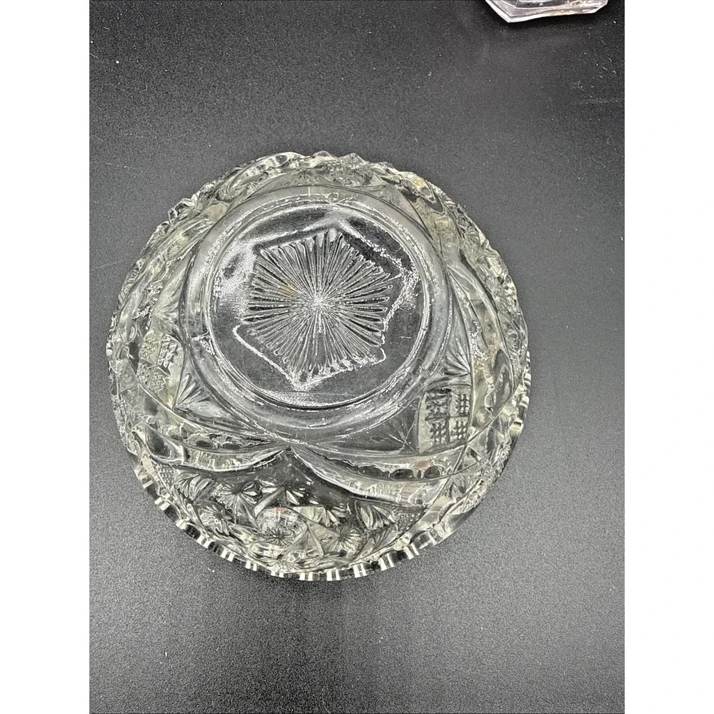 Vintage Pressed and Cut Glass Collection 10 Piece Set Bowls Decanter Basket